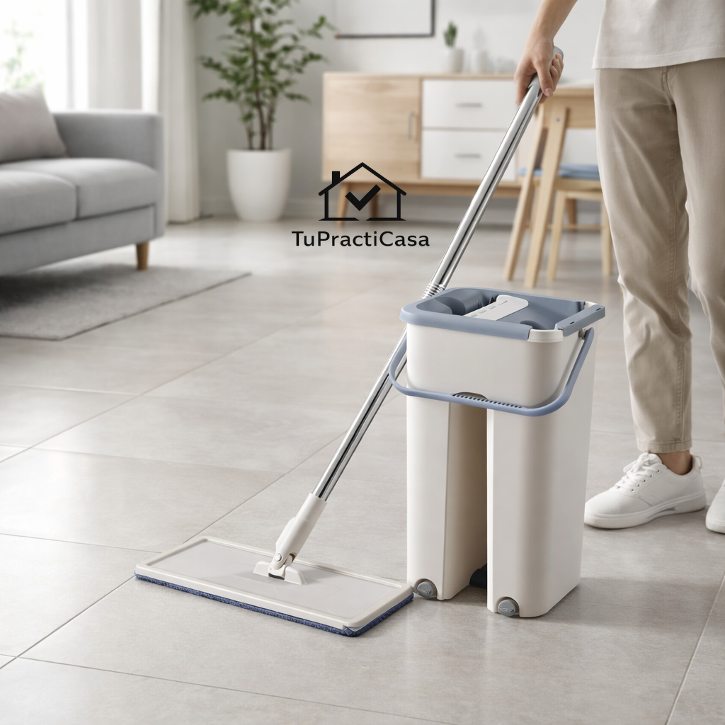 Mopa con cubo escurridor - Limpieza eficaz sin esfuerzo