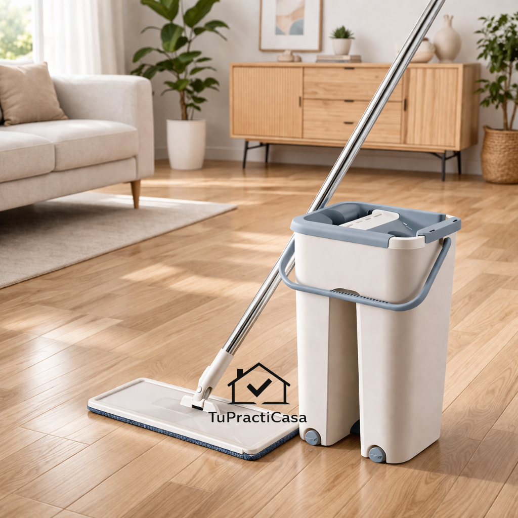 Mopa con cubo escurridor - Limpieza eficaz sin esfuerzo